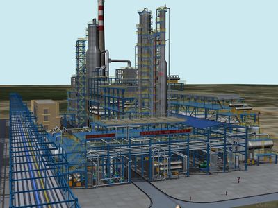 石油化工,煉油廠常減壓蒸餾3D模型,工業建筑場景,帶完整貼圖。虛擬仿真裝置模型。